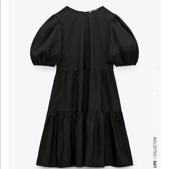 Zara black puff sleeve tiered poplin dress - Picture 5 of 6